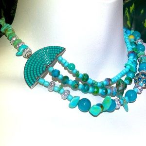 Blue handmade bead necklace mineral quarts